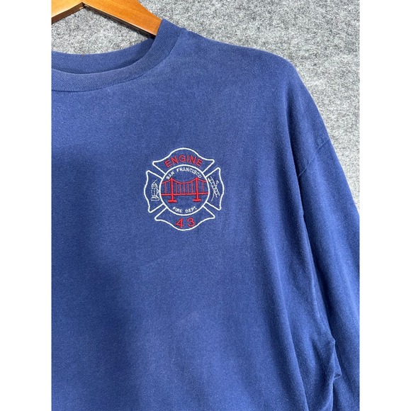 San Francisco Fire Dept Engine 43 Long Sleeve T-Shirt Mens XL Blue Hanes Beefy-T - Picture 8 of 15